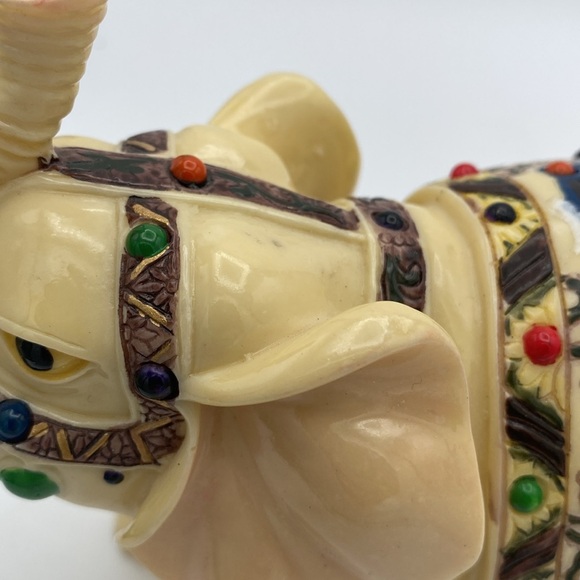 Lucky trunks up beaded elephant resin plastic home decor 8x6” hand painted - Picture 7 of 9